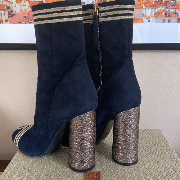 Tommy Hilfiger Collection - Navy Suede Boots with Gold Embellishments - Picture 7 of 13
